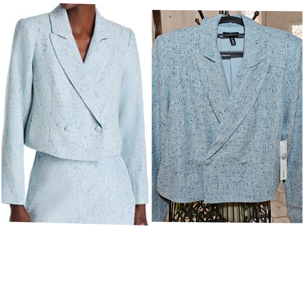 Aqua Light Blue Tweed Blazer